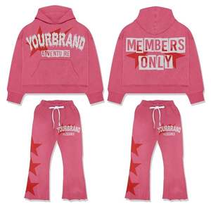 Breathable Unisex 100% Cotton Heavyweight 360gsm Flared Sweatpants Hoodie OEM All Over Screen Printed <b>Sets</b> - Product Image 2