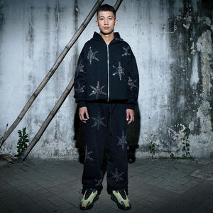 Fabricant de vêtements OEM, logo personnalisé, sweat-shirt à fermeture éclair avec strass et jogging, ensemble de survêtement 2 pièces pour hommes - Product Image 2