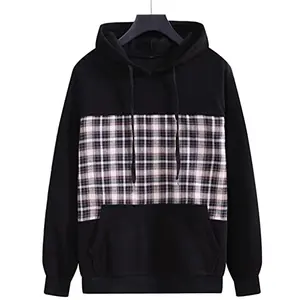 Pull à capuche patchwork à carreaux à la mode Sweat à capuche imprimé en éponge française Personnalisé Respirant Jogging Sweats à capuche décontractés - Product Image 1