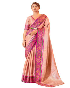 FULAPARI Kajivaram Silk Jacquard Border Saree <b>Beautiful</b> Pakistani Style Unstitched Blouse Stylish for Parties Party Wear - Product Image 1