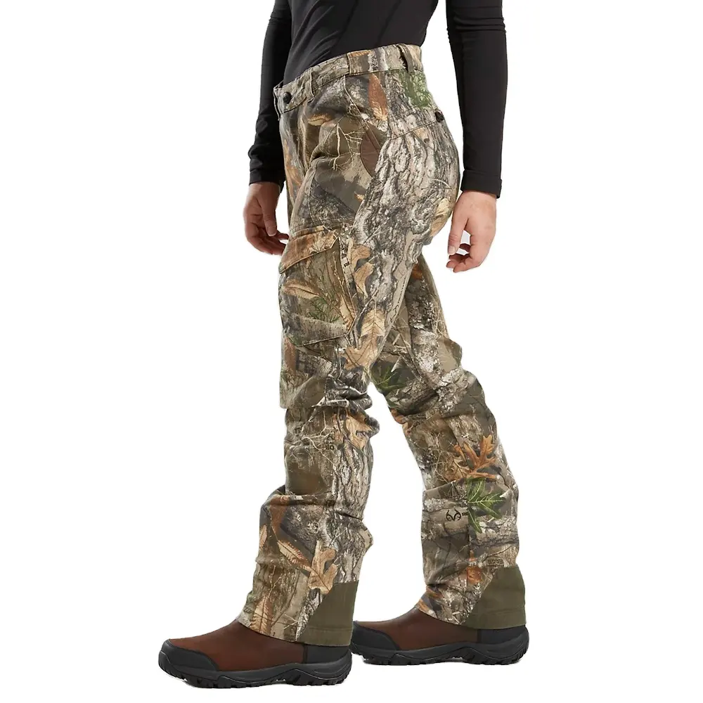 Calças cargo personalizadas de algodão para caça, calças unissex de algodão para camuflagem, calças cargo com 4 bolsos, moda por atacado