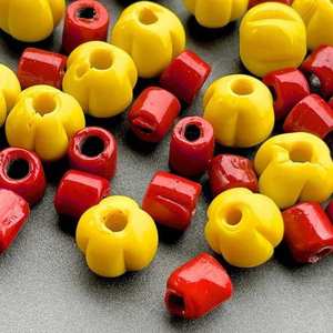 VINTAGE Old Unique Red and Yellow <b>Glass</b> Beads - Artisan Made - Rustic Ethnic Rondelle Patterns Loose Beads for Jewelry Making - Product Image 1