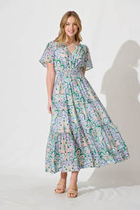 Vestido largo con estampado floral de algodón 100% para mujer, escote en V, borlas bordadas, cintura Natural, lavable, estampado Digital informal - Product Image 2