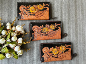 Pochette en cuir usiné à fleurs gaufrées de style occidental sac à main conçu pour femmes vente chaude pochette à la mode en cuir usiné de taille compacte - Product Image 5