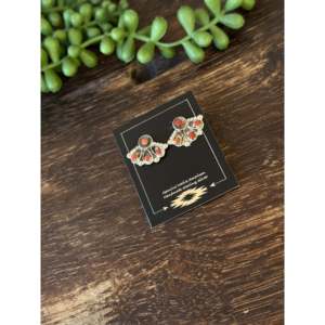 Navajo Made Post <b>Earrings</b> Mediterranean Coral & Sterling <b>Silver</b> Geometric Stud Design with Bezel Setting - Product Image 4