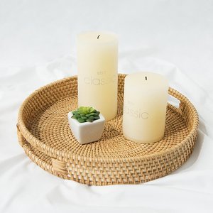 Plateau rond en rotin tressé pour la décoration de la maison, la salle de bain, le rangement des serviettes et des accessoires de bain - Product Image 5