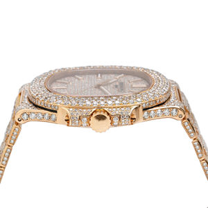 Montre de luxe en acier inoxydable de haute qualité, mouvement à quartz en or blanc, mouvement ETA, résistance à l'eau 3 BAR, moissanite - Product Image 3