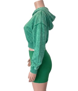 Regular Fit Summer Casual Solid Collarless Short Top Above Knee <b>Knitted</b> Spandex Cotton Women's <b>Set</b> - Product Image 3