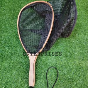 Red de aterrizaje de trucha de pesca con mosca de madera a precio barato con nailon y red de malla y gancho colgante elástico largo - Product Image 1