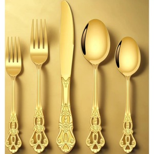 Royal Embossed Handle Luxury Eco-Friendly Dining Utensils Fancy 20 Piece Gold Dinnerware Set Mirror Polish Antique Scroll - Product Image 6