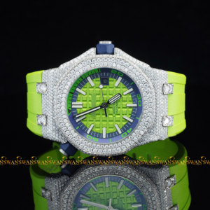 Unique Latest Stainless Steel Bling Green Belt Hip Hop Wrist <b>Watch</b> in Moissanite Luxury Diamond for Mens Trendy Fashion <b>Watch</b> - Product Image 4