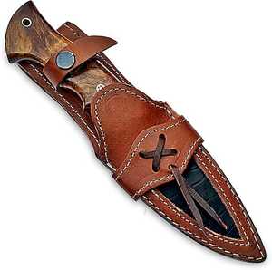 Couteau de chasse de survie en camping à lame fixe avec bord partiellement dentelé manche en bois léger et durable en acier au carbone - Product Image 2