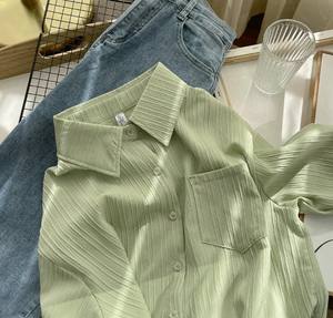 Mujeres primavera otoño Color sólido camisas solapa botón nueva moda Simple manga larga blusa Tops camisa informal suelta - Product Image 2