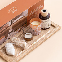 Ensemble de parfums d'hôtel LANJO, ensemble de diffuseurs de parfum de luxe avec plateau en bois, parfum naturel, bougie chauffe-plat, ensemble de parfums pour la salle de bain