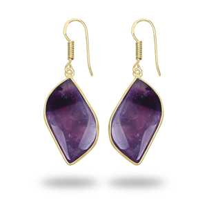 ต่างหูผู้หญิงขายส่ง ต่างหูพลอยอะมีทิสต์ หินประจำเดือนเกิด ของขวัญคริสต์มาส เครื่องประดับทำมือ ต่างหูทองเหลืองชุบเงิน - Product Image 5