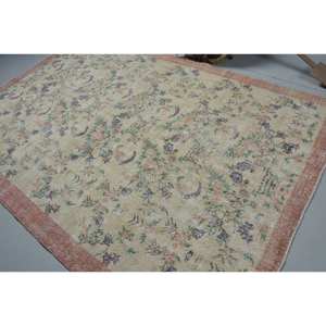 Vintage Turkish <b>Rug</b> Beige Red 6.5 X 9.5ft <b>Large</b> Area Woolen Patchwork Design for Hallway <b>Bedroom</b> Latex for Living Room Bedside - Product Image 4