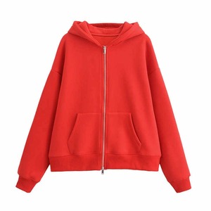 Sudadera con capucha de cuello alto pesado de alta calidad con cremallera y cuello corto para mujer, personalizable, buen fabricante - Product Image 1