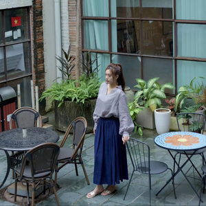 Jupe trapèze élégante en lin taille XS avec poche rayonne tissée taille haute style décontracté teint en plaine taille naturelle dernière impression - Product Image 2