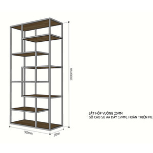 KTB68075 Standing Type Decorative <b>Shelf</b> Iron Frame 90x38x180cm Made of Rubber Wood for Living Room - Product Image 6