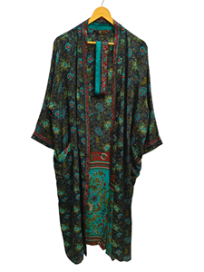 Robe d'été en soie pour femme Robe longue de nuit, Kimono sari en soie recyclé vintage indien imprimé floral, - Product Image 5