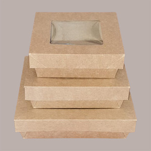 Fiambreras desechables pequeñas de papel marrón, contenedor de comida para llevar con ventana, 143x143H50, 30 unidades - Product Image 4
