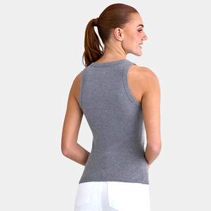 Camiseta sin mangas acanalada de desgaste activo y Fitness para mujer, chaleco de entrenamiento de gimnasio de verano de Color gris, Camiseta de algodón para correr y Yoga para mujer - Product Image 4