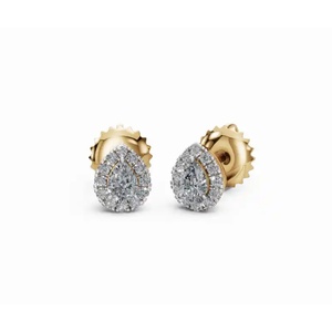 Boucles d'oreilles clous exclusives en or 14 carats avec halo de diamants en forme de poire, bijoux de laboratoire, vente en gros, fournisseur OEM - Product Image 4