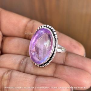 แหวนพลอยแอมะทิสต์ทรงรีเจียระไน งานแฮนด์เมดขายส่ง ชุบทองคำขาว 925 ดีไซน์ทันสมัย - Product Image 4