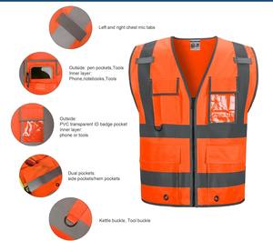 Gilet de sécurité réfléchissant haute visibilité 100 % polyester avec fermeture éclair, couleur et logo personnalisables, écologique pour les tenues de travail estivales (vente en gros) - Product Image 6