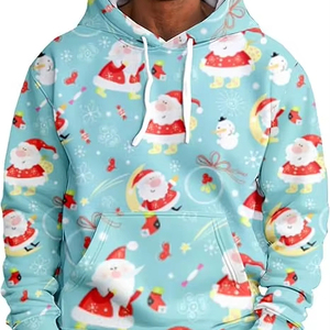 Sudadera con Capucha Navideña para Hombre, Tallas Grandes, de Algodón Jersey Ligero, con Diseño Gráfico Feo de Navidad y Bolsillo, Estilo Casual - Product Image 1