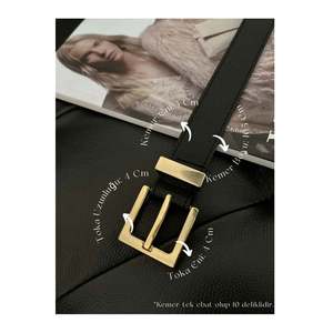 Ceinture pour femme à boucle carrée, ceinture pour pantalon, ceinture pour veste, ceinture pour robe - Noir-Or - Product Image 1