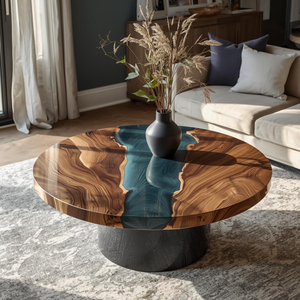 Luxury Modern Handmade Acacia Wood Resin Dining/Coffee Table Waterproof Customizable Living Room Table Retirement Gift Diwali - Product Image 1