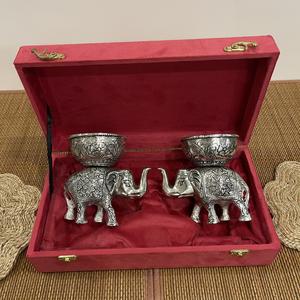 Bol en argent plaqué argent, éléphant, 2 pièces, avec emballage en boîte en velours - Product Image 2