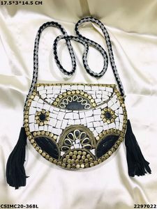 Diseñador hecho a mano Metal mosaico señoras bolso de mano moda cuero bolso de hombro patrón de piedra marco elegante noche uso caja Shell - Product Image 6