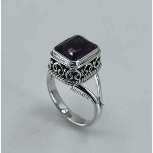925 Sterling Silver Handmade <b>Boho</b> Style Women's <b>Ring</b> Fine October Birthstone <b>Ring</b> Purple Amethyst Gemstone Natural Fashionable - Product Image 3