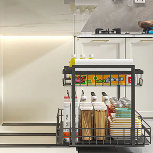 Organisateur coulissant ajustable sous l'évier en acier au carbone, étagère de rangement coulissante à double couche extensible pour armoire de cuisine - Product Image 3