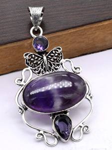 สร้อยคอจี้ทองเหลืองวินเทจสำหรับผู้หญิงพลอยอเมทิสต์อัญมณีธรรมชาตินานาชนิดเครื่องประดับสำหรับงานเลี้ยง - Product Image 2