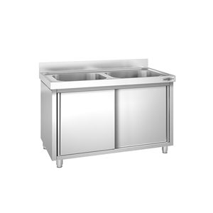 ตู้ซิงค์เชิงพาณิชย์ PREMIUM - สแตนเลส - 1400x700 มม. - พร้อมอ่าง 2 หลุมตรงกลาง - Product Image 1