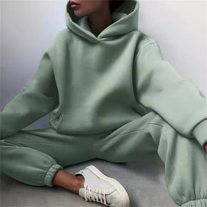 Ensemble de survêtement d'hiver surdimensionné pour femmes, deux pièces, chaud, uni, sweat-shirts à capuche, ensembles décontractés, streetwear à manches longues - Product Image 5