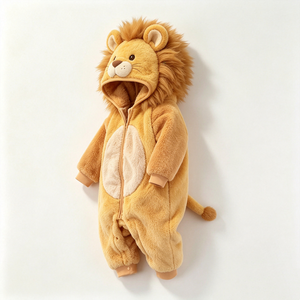 Mono de bebé con capucha de león de lana personalizado, disfraz de león para recién nacido, traje de nieve de león de peluche suave para bebé - Product Image 1