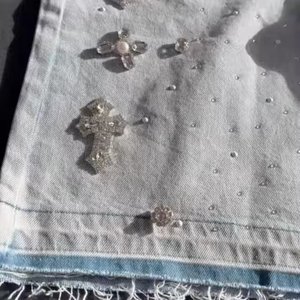 Pantalones Cortos de Mezclilla Anchos con Lavado Ácido y Cristales de Diamantes de Imitación para Hombre, Estilo Urbano Holgado, Verano 2025, Personalizados - Product Image 2