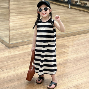 CONTIKIDS SD463 Vestido de una pieza de verano con diseño de rayas con estampado de Castillo para niñas Ropa informal para niños - Product Image 2