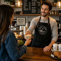Tablier de café personnalisé AT PACK avec logo, tablier de travail pour barista de café, uniforme pour personnel de restaurant, vente en gros