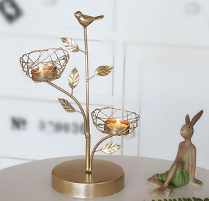 Portavelas de luz de té con forma circular con acabado dorado, centro de mesa de Metal y hierro decorativo para bodas - Product Image 5