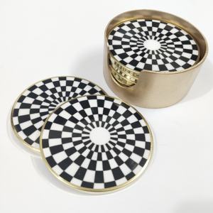 Posavasos de mesa de latón MDF esmaltado con mejor diseño de tema, posavasos redondo con diseño de bestia en blanco y negro - Product Image 1