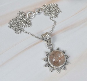 Pendentif mode rutile doré pendentif en argent sterling 925 avec pierres précieuses bijoux faits à la main forme ronde pendentif de créateur cadeau pour elle - Product Image 3