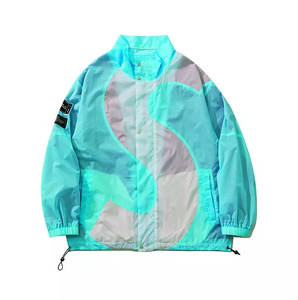 Men's Black White Color Blocking Windproof <b>Racer</b> <b>Jacket</b> Stand Collar Zipper Closure Patch Design Sporty Style Autumn Wear - Product Image 2