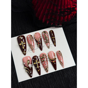 Faux ongles à presser Blood Rose Relic, design d'art ongulaire intriguant - Product Image 1