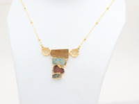 Fabriqué à la main plaqué or multi pierres précieuses déclaration collier Boho Chic bijoux en pierre naturelle pour les femmes