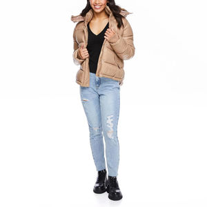 Veste à bulles à capuche pour femmes avec bloc de couleurs personnalisée Veste à bulles avec fermeture éclair et poches sur les deux côtés Service personnalisé OEM - Product Image 5